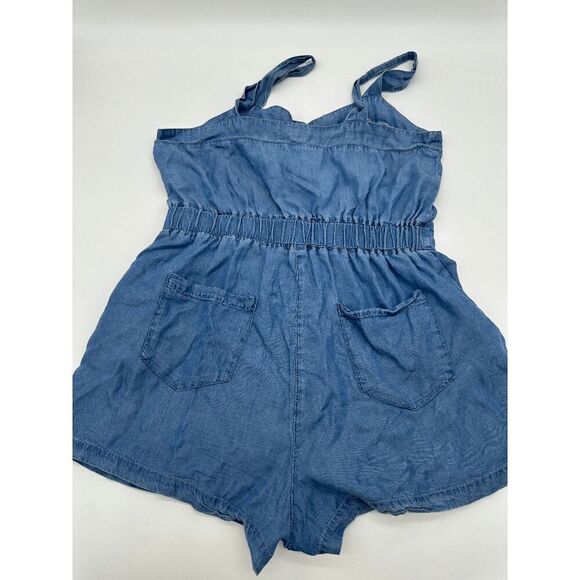 Romper with Shorts One Piece with Buttons & Pockets Blue Jeans One Piece Sz L - Picture 4 of 7
